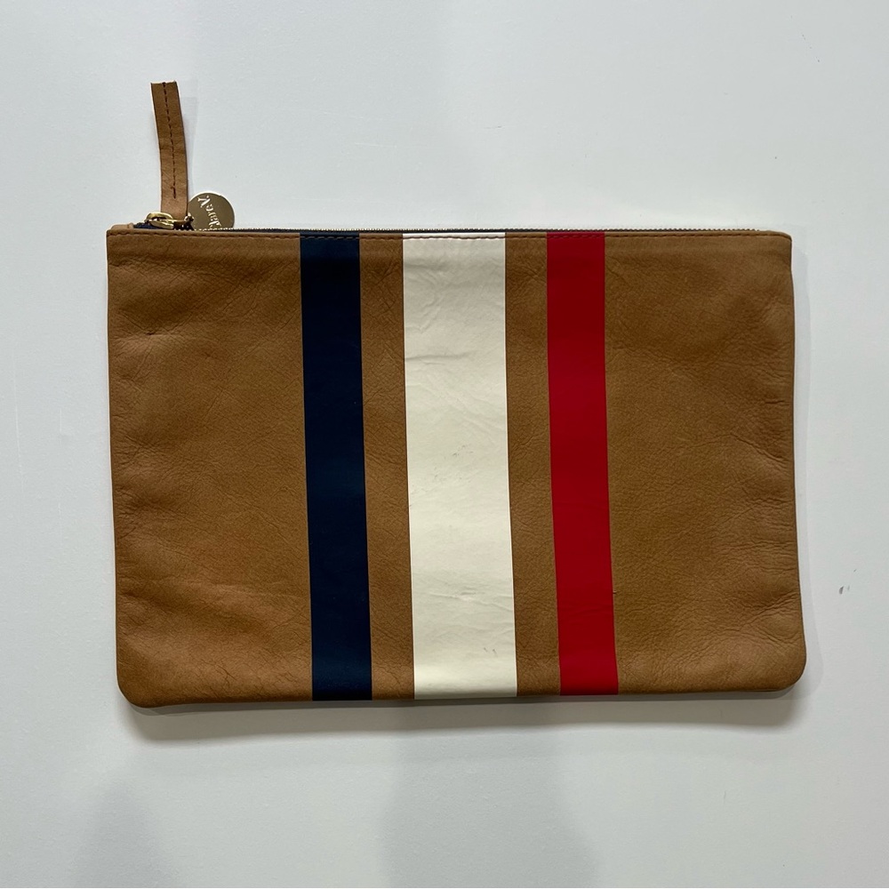 Clare V. “Patriot” Red White and Navy Blue Striped Flat Leather Clutch